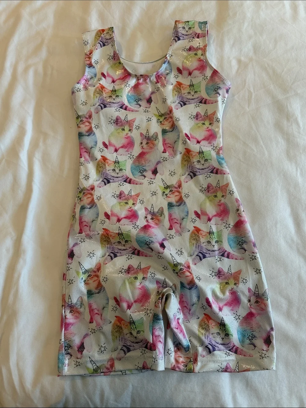 Kids Unicorn Cat Print Gymnastics Leotard Romper - Multicolor